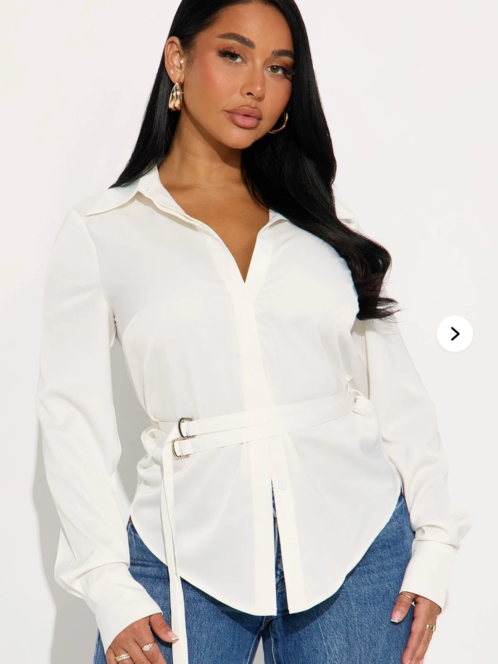Fashion Nova Pull It Together Belted Satin Shirt - White size M NWT
